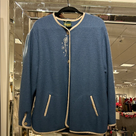 GEIGER OF AUSTRIA Jackets & Blazers - Geiger of Austria Blue Boiled Wool Cardigan with Embroidered Details